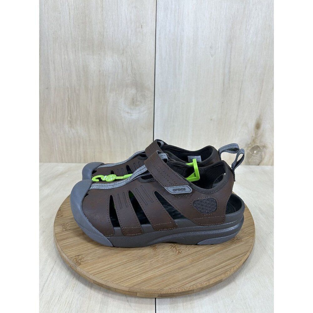 NEW Crocs Yukon Fisherman Brown Leather Closed Toe Sandal Mens Size 7 Womens 8.5